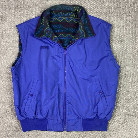 Vintage 90s Columbia Reversible Vest Men's XL Fleece Southwestern Aztec Purple - Picture 6 of 12